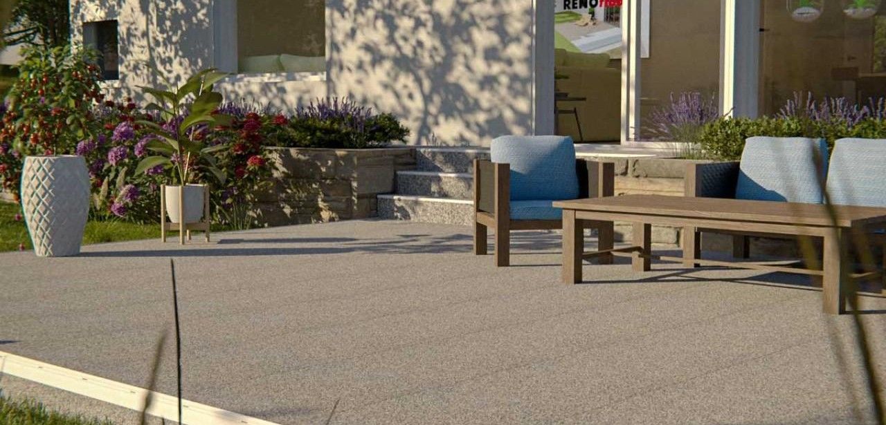RENOfloor Steinteppich ist dünner flexibler Outdoorbelag mit nachhaltigem (Foto: RENOfloor GmbH)