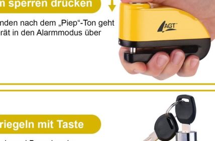 AGT Bremsscheiben-Schloss mit 110-dB-Alarm für optimalen mobilen Diebstahlschutz (Foto: PEARL GmbH)