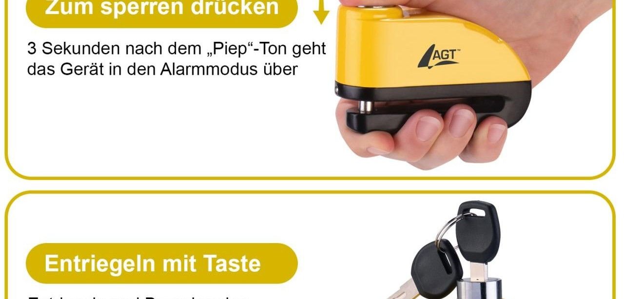 AGT Bremsscheiben-Schloss mit 110-dB-Alarm für optimalen mobilen Diebstahlschutz (Foto: PEARL GmbH)