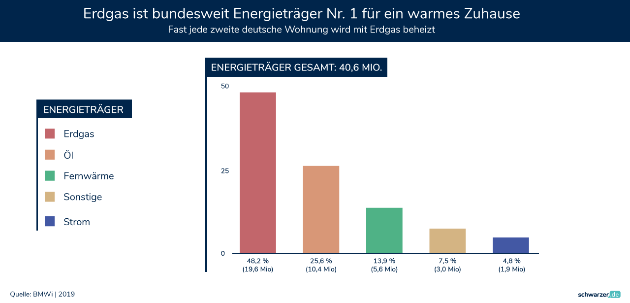Energieträger im Fokus: Infografik verdeutlicht, dass Erdgas landesweit die Nummer Eins ist. (Foto: Schwarzer.de)